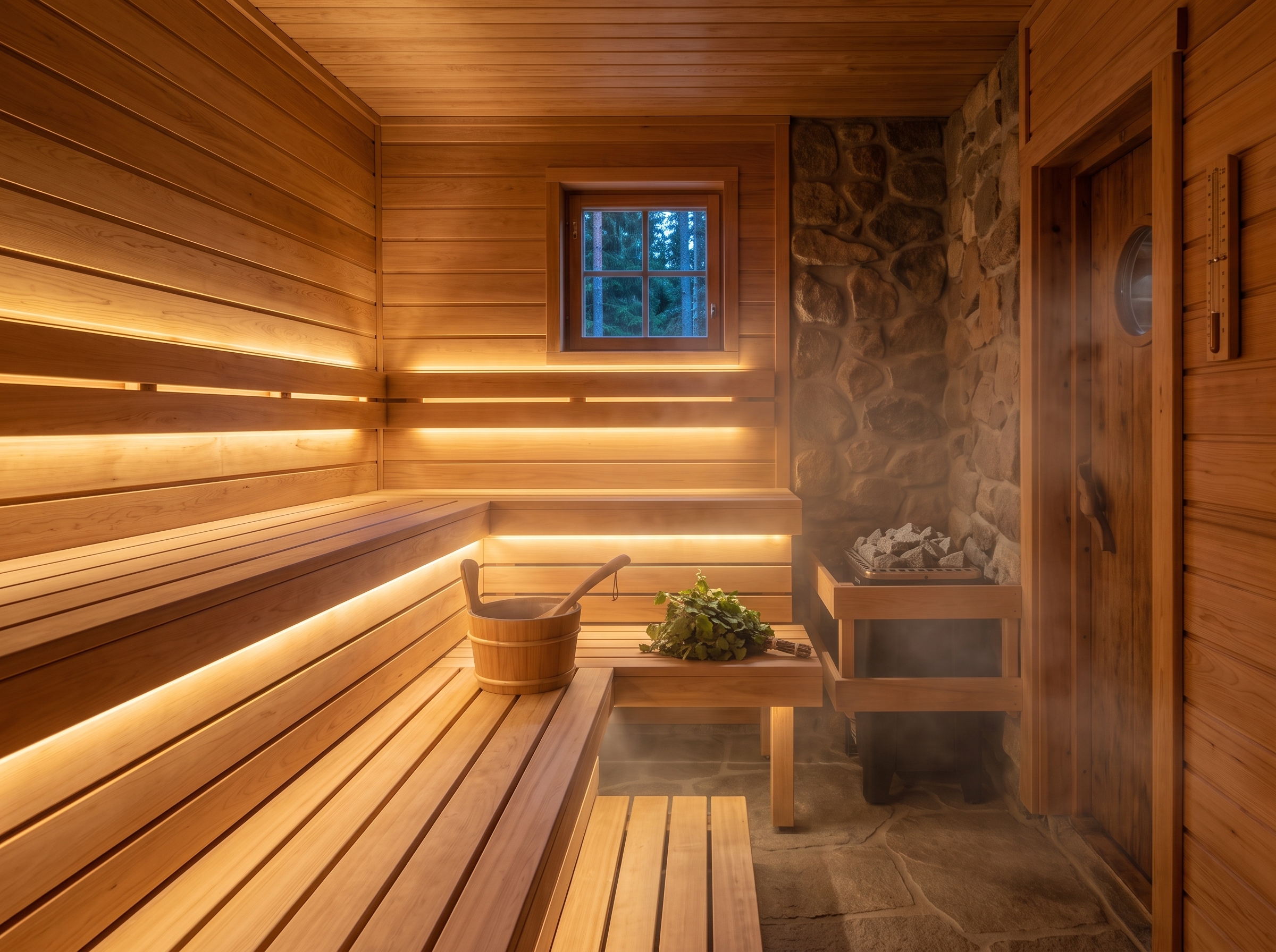 Koru Evi — ev içindeki özel ahşap sauna